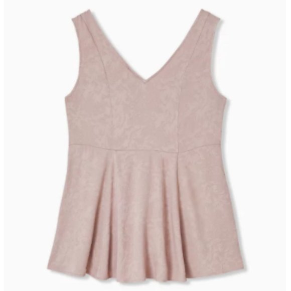 TAUPE JACQUARD BUTTON FRONT PEPLUM TANK - Picture 2 of 7